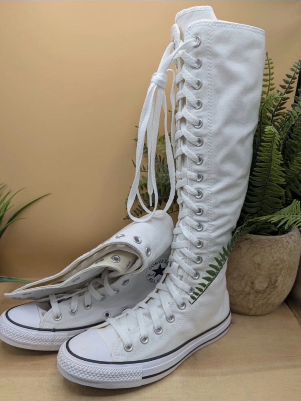 Converse White Knee-High Lace-Up Canvas Boots
